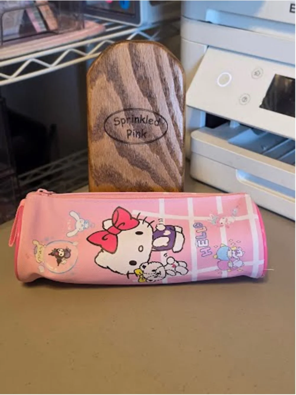 #HK-2375 Hello Kitty Barrel Zipper Pencil Pouch with Loop